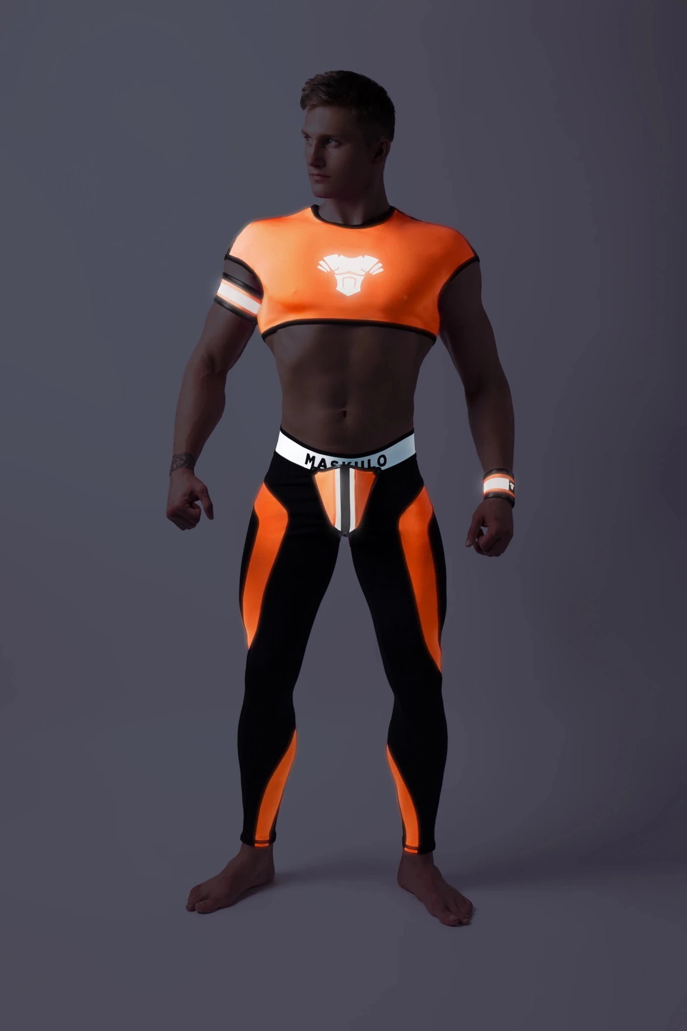 Youngero. Leggings with codpiece. Open Rear. Orange Neon - Maskulo - MLG142-Y1 - Maskulo EU Global Online Store