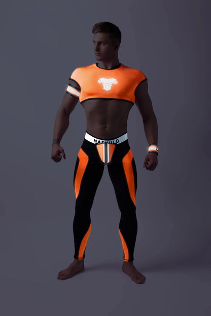 Youngero. Leggings, zippered rear. Codpiece. Orange Neon - Maskulo - MLG156-Y1 - Maskulo EU Global Online Store